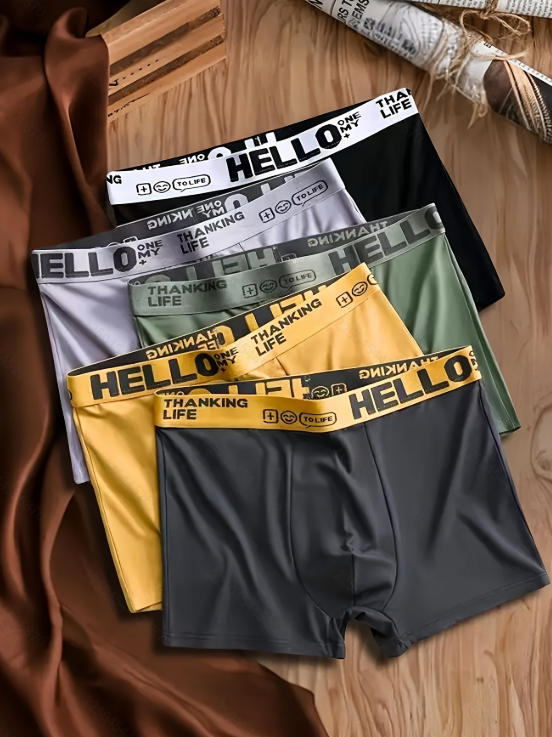 Multi Pack Underwear - กางเกงบ็อกเซอร์ผ้าไหมนมสำหรับผู้ชาย แพ็ค 5 ตัว สีพื้น ไร้ตะเข็บ