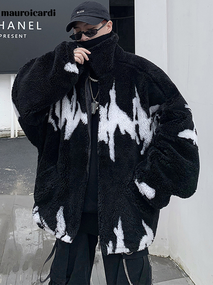 Thermal Long John - Mauroicardiฤดูหนาวขนาดใหญ่หนาWarm Fluffy Faux Furเสื้อแจ็คเก็ตผู้ชายRaglanแขนยาวZip Up Luxury