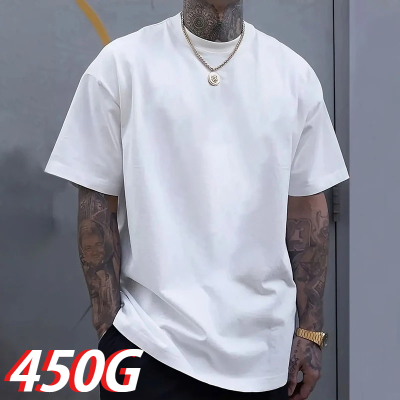 Undershirt Crew Neck - เสื้อยืดแขนสั้นผ้าฝ้ายเนื้อหนัก 450 กรัม สีดำ - ทรงหลวม