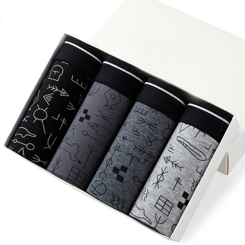 Boxer Brief Pack Cotton - กางเกงชั้นในชาย4ชิ้นกางเกงขาสั้นเซ็กซี่กางเกงบ็อกเซอร์ผ้าฝ้ายระบายอากาศได้ดีกางเกงบ็อกเซอร์ขายาว