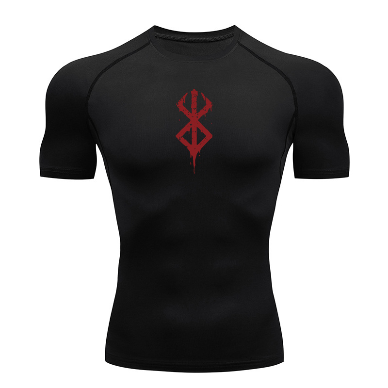 Base Layer Top - เสื้อคอมเพรสชันพิมพ์ลายสำหรับผู้ชาย เสื้อแขนสั้นกันแดดสำหรับฤดูร้อน เสื้อยืดออกกำลังกาย เสื้อเบสเลเยอร์แห้งเร็วสำหรับเล่นกีฬา