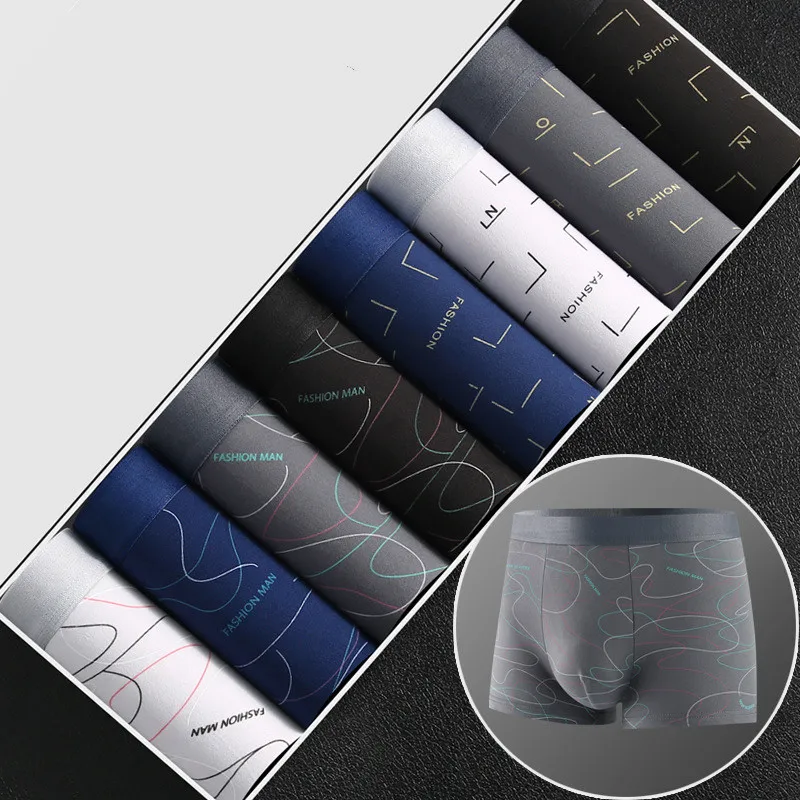 Multi Pack Underwear - 8 ชิ้น/ล็อตผู้ชายเซ็กซี่ชุดชั้นในนักมวยกางเกงขาสั้นผ้าไหมนุ่มสบายผ้าแฟชั่นพิมพ์Breathable Antiแบคทีเรียกางเกงขาสั้นผู้ชาย