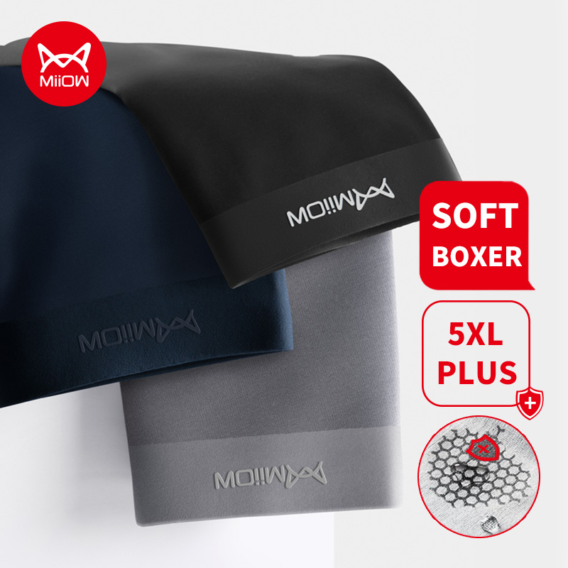 Boxer Brief Pack Cotton - MiiOW 3Pcs ผ้าฝ้ายอินทรีย์ผู้ชายชุดชั้นในนักมวยต้านเชื้อแบคทีเรียกางเกงขาสั้น Boxershorts Trunk กางเกงชาย