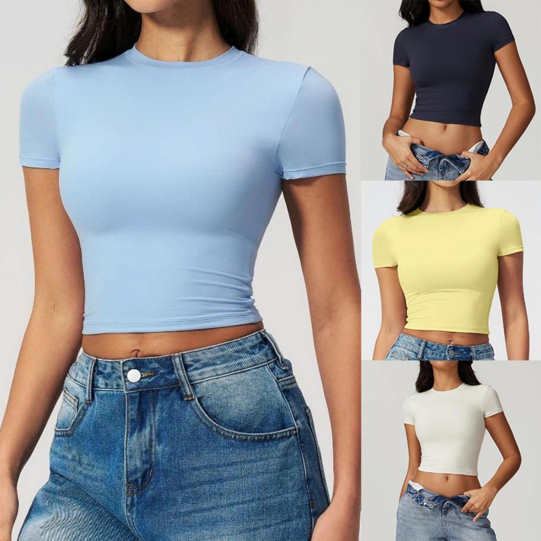 T Shirt Tight Fit - เสื้อยืดกีฬาผู้หญิงแบบรัดรูป แห้งเร็ว แขนสั้น เหมาะสำหรับโยคะ พิลาทิส วิ่งออกกำลังกาย