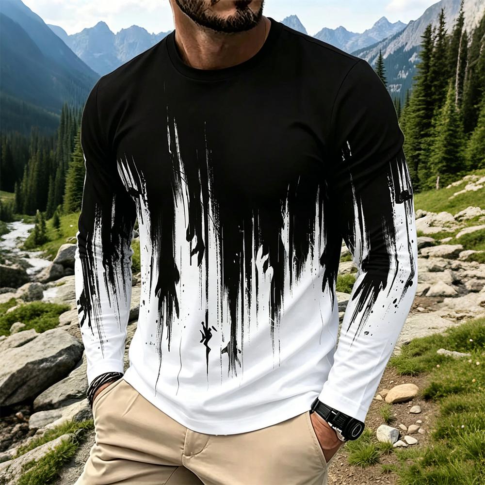 Base Layer Top - เสื้อยืดแขนยาวผู้ชายลายไล่เฉดสีสไตล์สตรีทแวร์ คอกลม แฟชั่นใหม่ ระบายอากาศได้ดี เสื้อพิมพ์ลายสำหรับใส่เป็นเสื้อตัวใน
