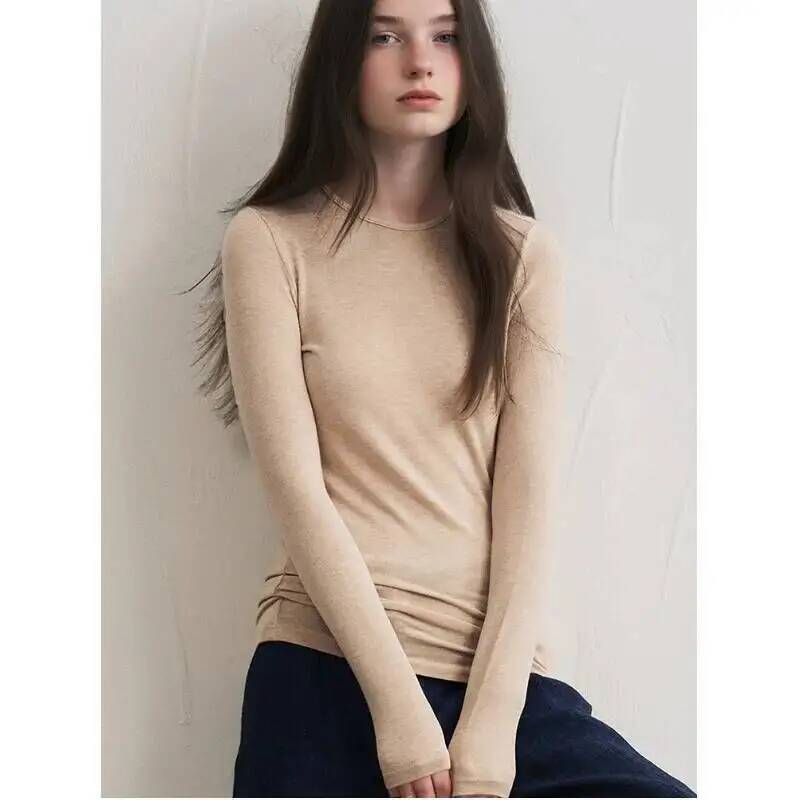 Base Layer Top - เสื้อผู้หญิงผสมแคชเมียร์ แขนยาว สำหรับฤดูใบไม้ร่วงและฤดูหนาว เนื้อผ้านุ่ม ยืดหยุ่น ทรงเข้ารูป
