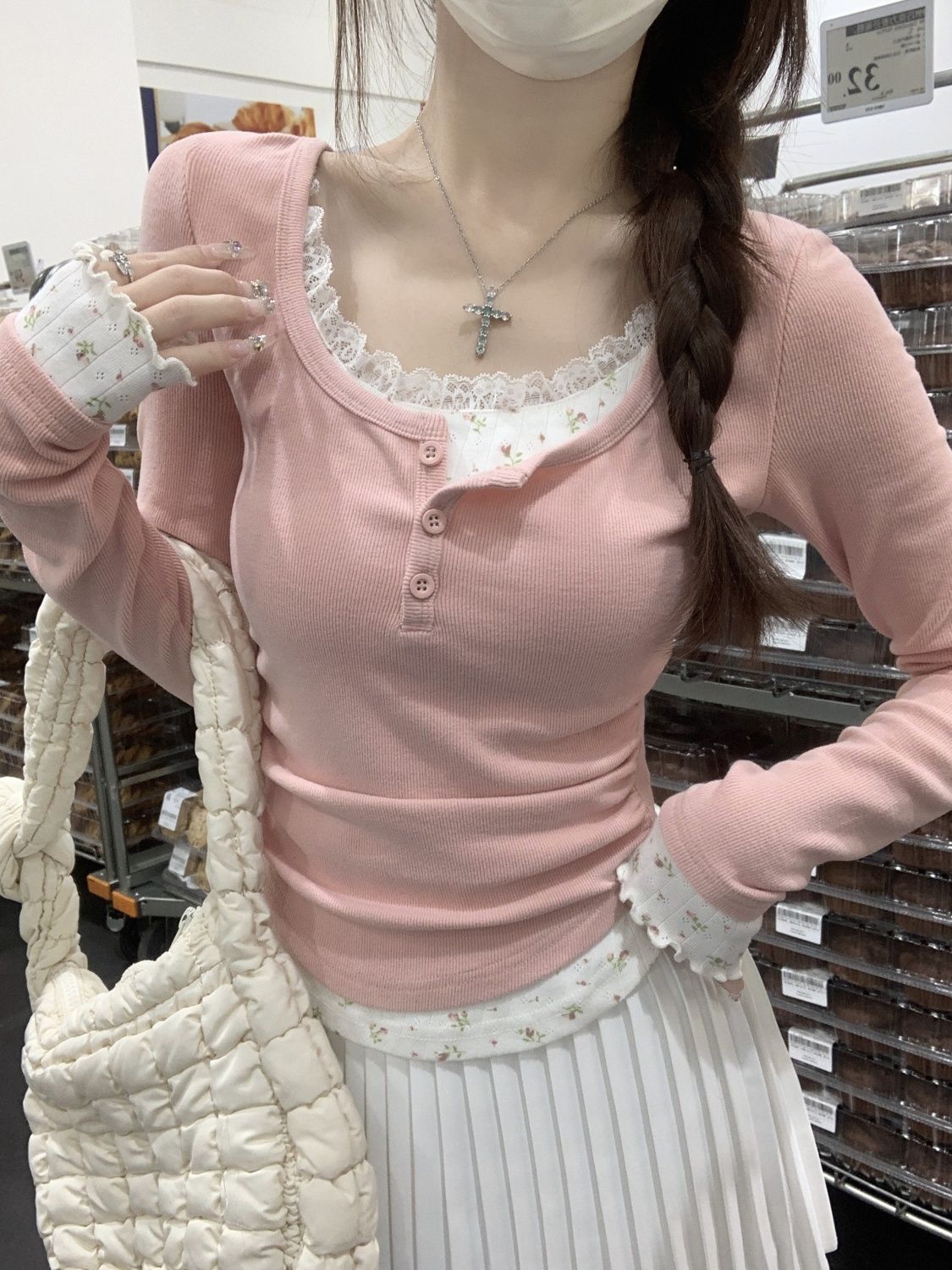 เสื้อยืดแขนยาวคอกลมลายดอกไม้สี - Undershirt Crew Neck บทวิจารณ์และราคา